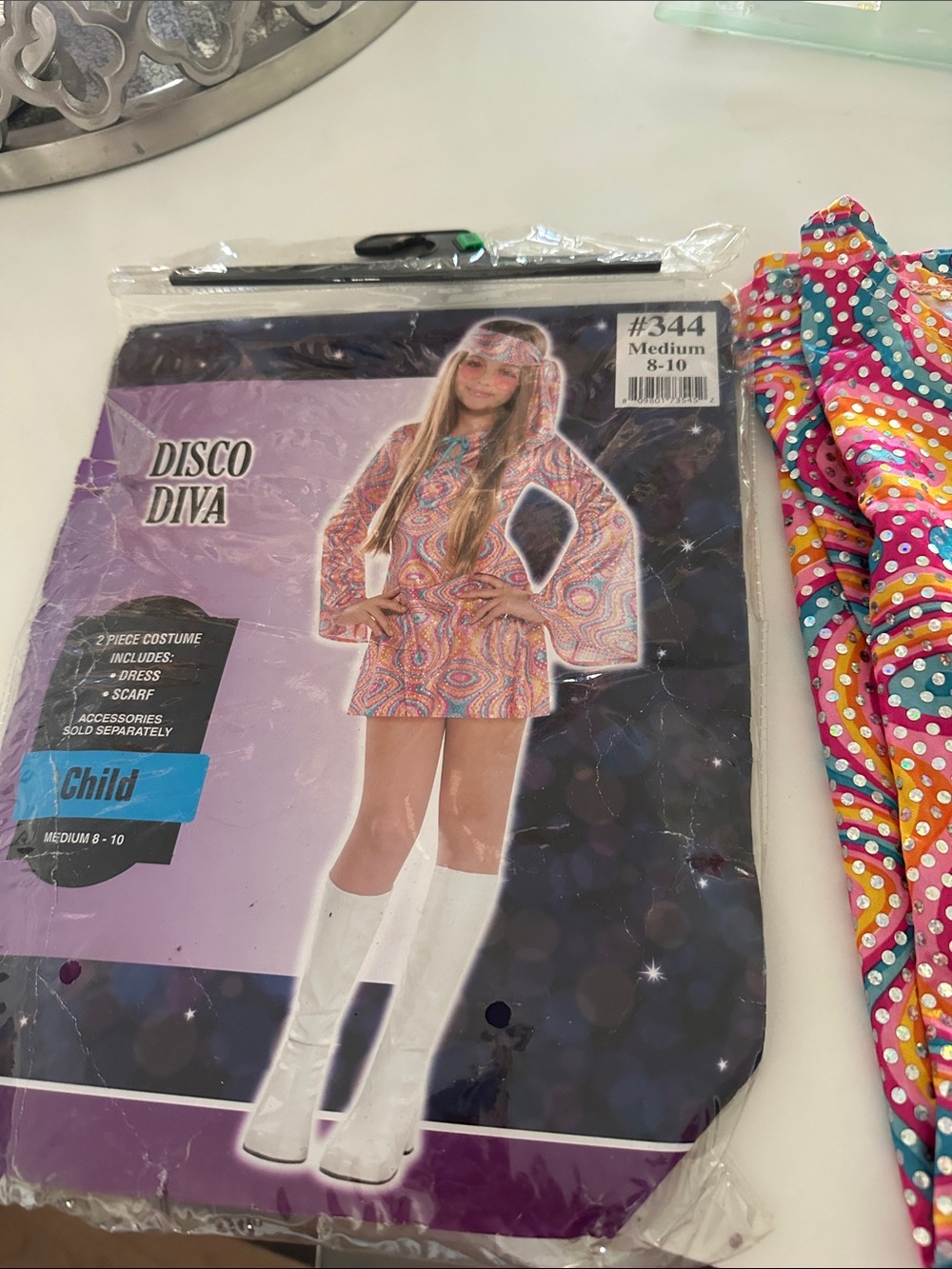 Disco Diva Kids Costume Dress and Scarf - Purple Paisley